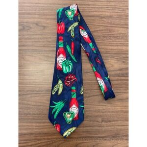 Renaissance Hot Sauce Chili Peppers Men's Neck Tie Navy Blue Polyester